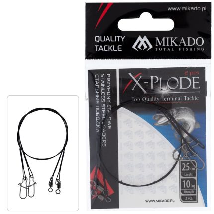 Mikado Steel Leader with Swivel and Stafety Snap 25cm/10kg - 2 pcs